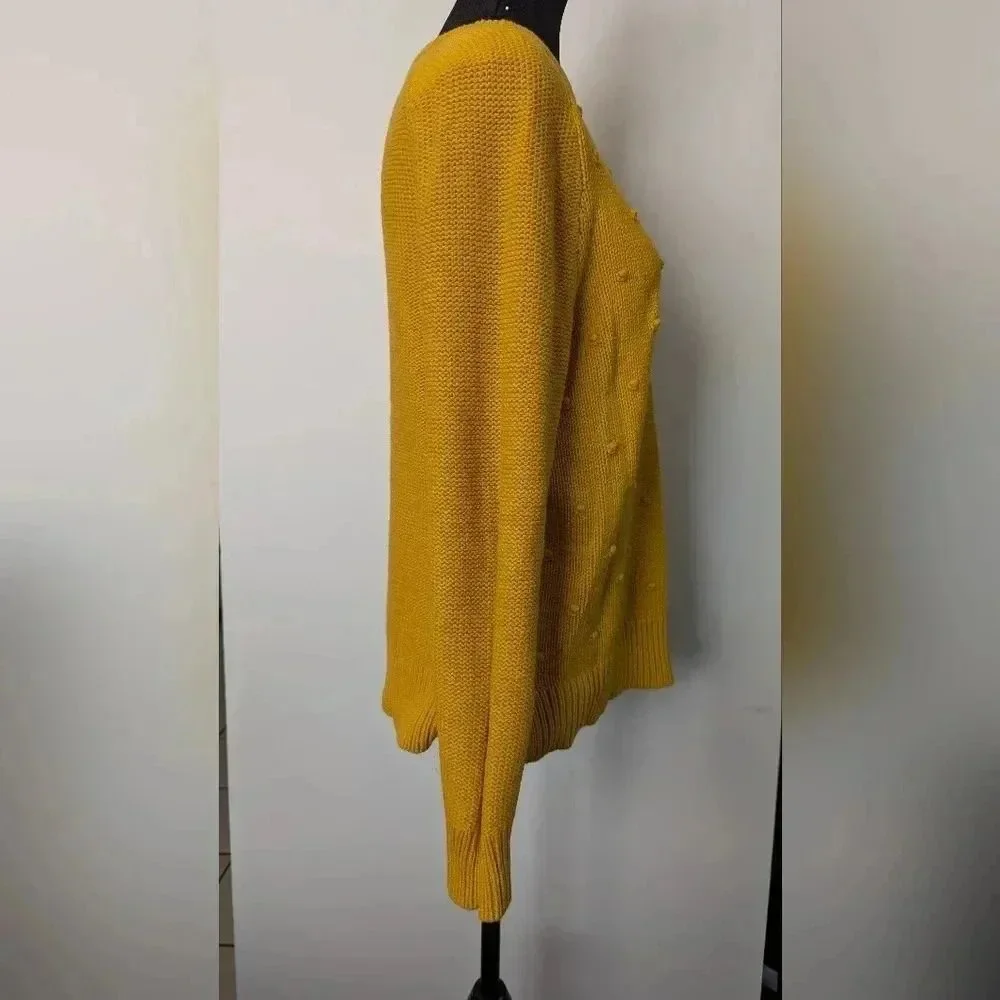 Mustard Yellow Knit Sweater Embroidered Detail Crew Neck Old Navy